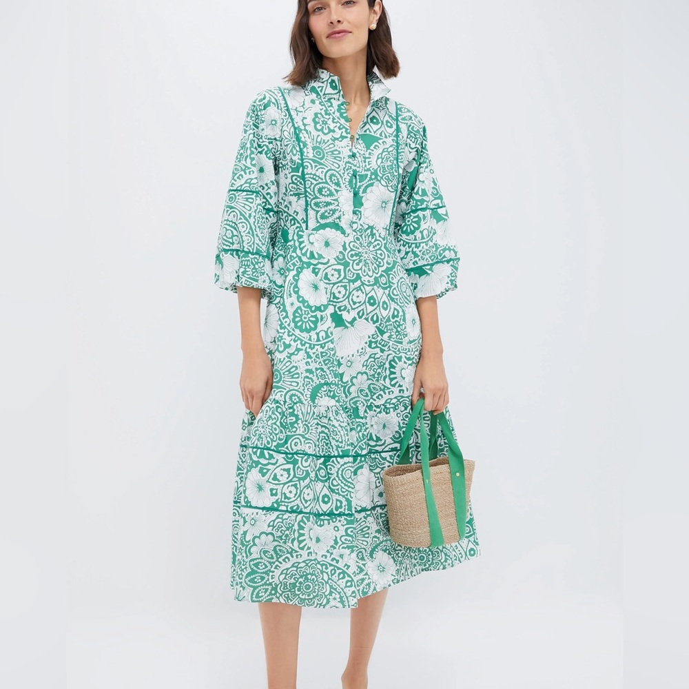 HYACINTH HOUSE Green and White Floral Hillsborough Midi Dress
